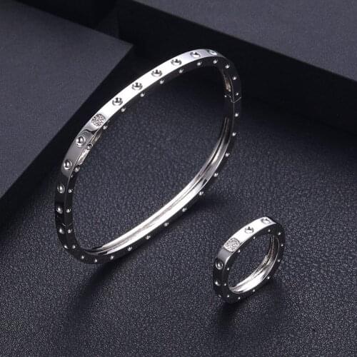Janekelly Luxury Unique African Bangle Ring Set For Women Wedding Cubic Zircon Crystal CZ Dubai Bridal Jewelry Set