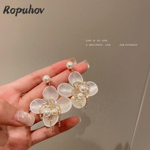 ROPUHOV 2021 New Korean Trendy 925 Silver Needle Sweet Pearl-encrusted Diamond Icledo Earrings Super Fairy Earrings Women