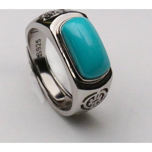 RetroSen Original Design Original Ore Inlaid Natural Turquoise Silver Ring Face Men And Women Jewelry Accessory