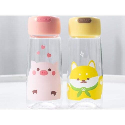 Water bottle cute animal cartoon plastic cup can hold boiling water, mini kids girls sports outing, easy to carry water cup