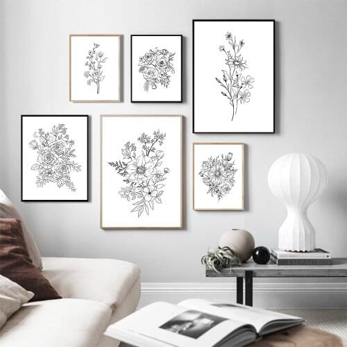 Simplicity Line Drawing Poster and Print Black White Abstract Flower Artwork Canvas Painting Wall Art Picture Kitchen Room Decor