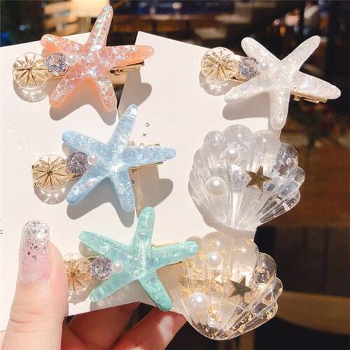 Imixlot Simple Originality Starfish Shell Pearl Hair Pins Sweet Fashion Hair Clips Women Girls Acetate Hair Ornament Barrettes
