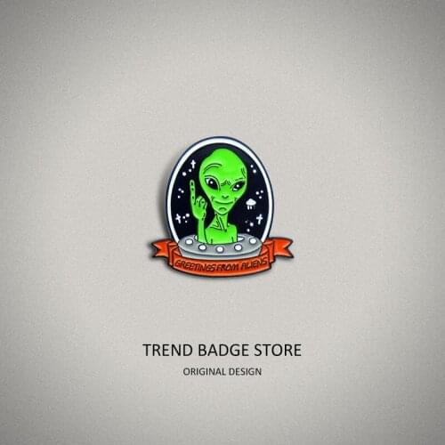 Naughty Alien Flying Spacecraft Exploring the Universe Creative Oil Drop brooch Fashion Clothing Matching Badges