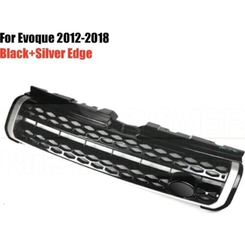 ROLLSROVER Front Bumper Grille Grill For Range Rover Evoque 2012-2018 Gloss Black Silver Edge