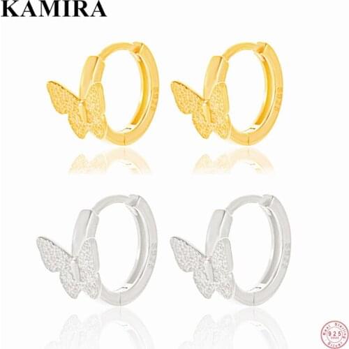 KAMIRA Real 925 Sterling Silver Trendy Rock Butterfly Round Stud Earrings for Women Teen Unique Party Bohemian Piercing Jewelry