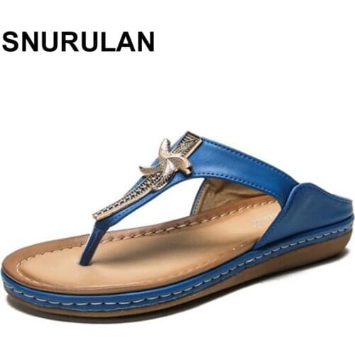 SNURULAN2021Summer new Women Slippers Flat bottom anti-skid Shoes Flip Flops Women fashion Metal decoration Beach Slippers women