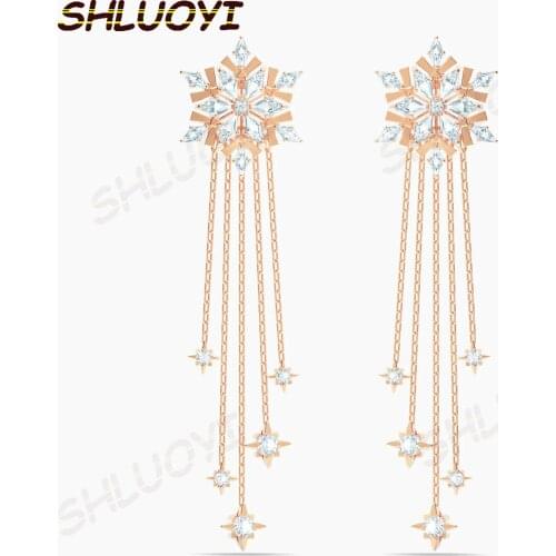 SHLUOYI 2020 fashion jewelry high quality SWA exquisite 1:1 elegant charm temperament magic snowflake tassel female Earrings