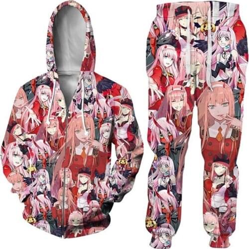 DARLING in the FRANXX Hoodie Cosplay Zero Two 02 002 Strelizia 3D Print Hoodies Sweatshirts Streetwear Tops Pants Tracksuit Set