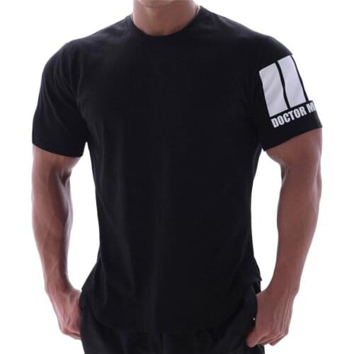 Gym Fitness t shirt Men Casual Short sleeve Cotton T Shirt Male Bodybuilding Skinny Tees Tops Sports T-Shirt men Sportswear