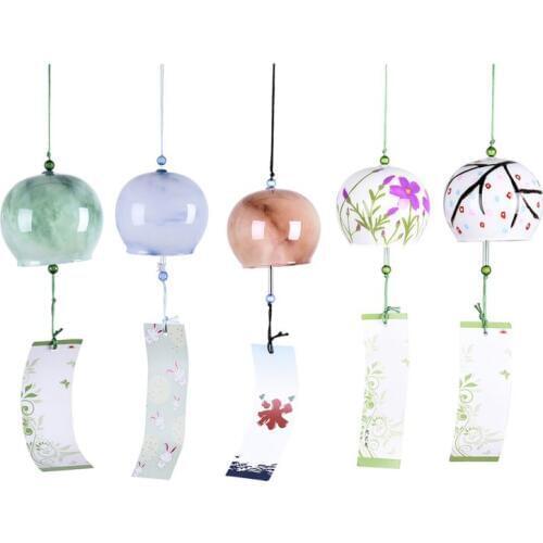 Japanese Style Wind Chimes Handmade Color Glass Hanging Wind Chime Blessing Bell Christmas Gift Home Hanging Decor