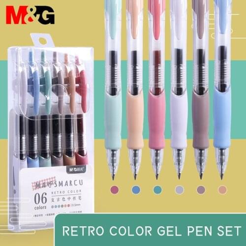 M&G 6 Colors Set Retractable Gel Pen 0.5mm Rollerball Pens for School Office Stationery Gift Set