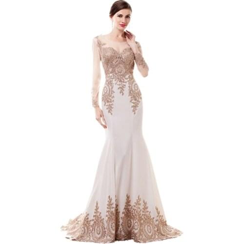Wowbridal Elegant Lace Mermaid Evening Dresses Plus Size Luxury Gold Long Prom Dresses