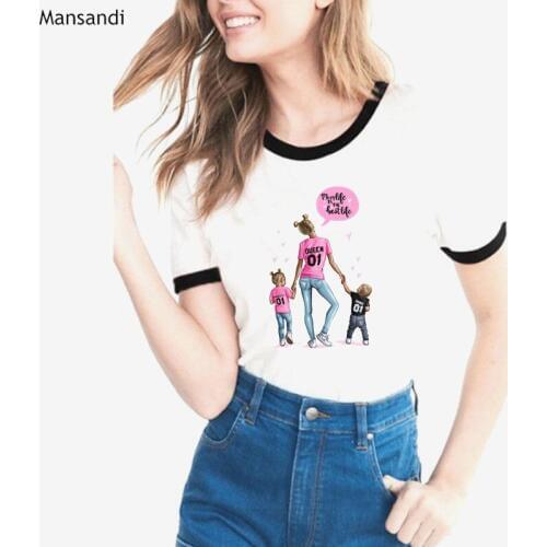 Ropa mujer 2019 super mom tshirt women mother and daughter and son print t-shirt 80s 90s vogue t shirt femme harajuku shirt tops