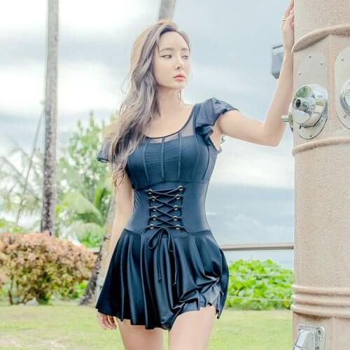 2020 Famale Skirt Vacation Solid Color Swimsuit U-Shaped Off-Shoulder Fold Cover Belly Slim Thin Open Skirt One-Piece