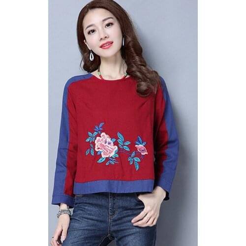 Ladies Chinese Tops Women 2021 Chinese T Shirt Patchwork Embroidery Shirt Qipao Cheongsam Top Chinese Style Clothing Women 12172