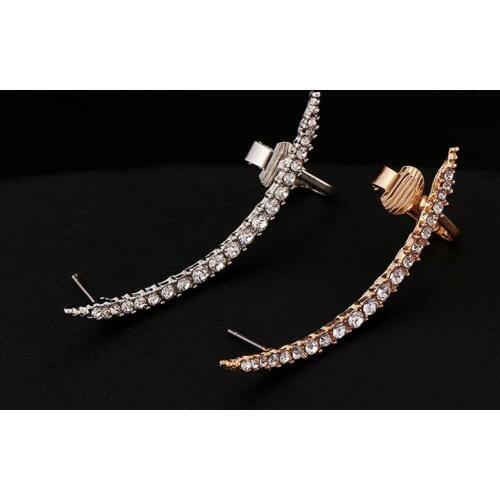 ZLDYOU Fashion Women Jewelry Ear Cuff Crystal Gold Silver Plated Rhinestone Shiny Earcuffs Party Gifts Curved Clip Earrings