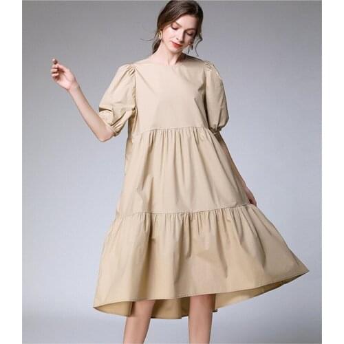 Women Cotton Linen Irregular Dress Summer Casual Fashion Puff Half Sleeves Solid Ruffle Dress Plus Size Dress L-5XL 6XL