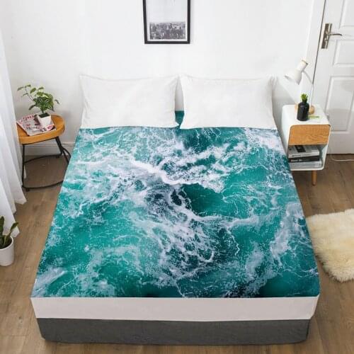 1pc bed sheet Elastic fitted sheet With An Elastic Band 150/180/200/160*200 Mattress Cover Double Bed cover nordic seawater