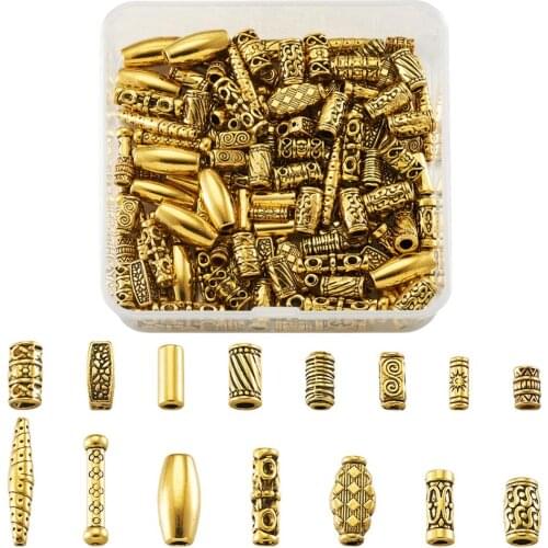 150pcs/box Retro Tibetan Style Alloy Beads Column & Tube Shape Antique Silver Color/Antique Golden