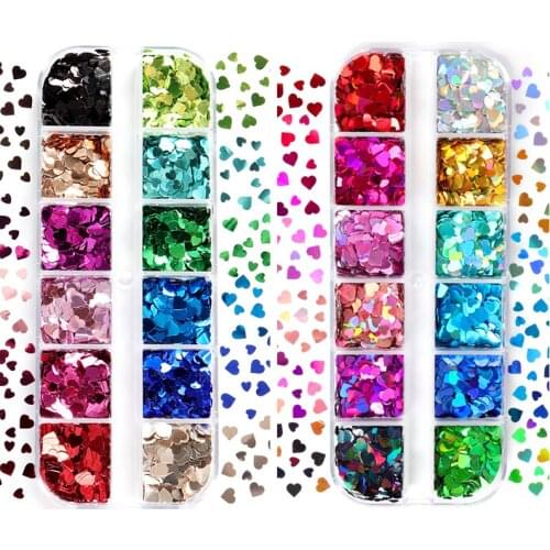 2Pcs Red Sweet Love Heart Sequins Glitter Kit For Nail Charms Design Valentines Manicure Gel Polish Nails Accessories RK390102