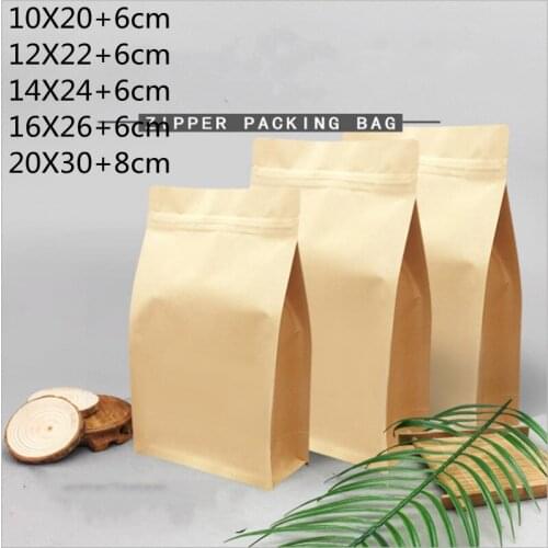 50pcs Eco-Friendly Aluminized Interior Kraft Paper Tea Bag Eight Side Sealing Resealable Zipper lock Stand Up Gift Packing Bags