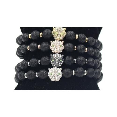 8mm yh3 gold silver Copper cz zircon cubic zirconia elastic adjusted Charm nature stone black stone volcanic lava Bracelet