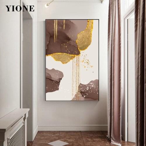 Nordic Abstract Red Gold Block Mountain Marble Texture Canvas Paintings Wall Art Pictures Home Decoration Luxury Posters Prints