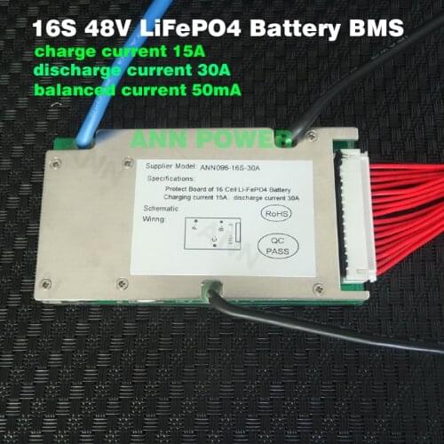 48V 30A LiFePO4 battery BMS 3.2V cell 16S 48V/51.2V 30A BMS with balance function Different charge and discharge port