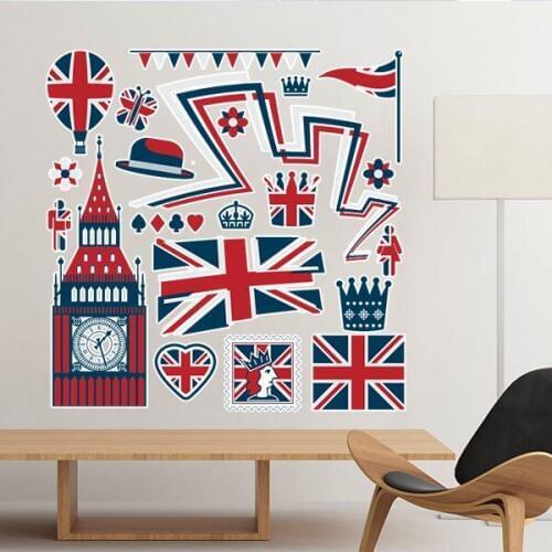 Tower Ballon UK England Landmark Flag Illustration Pattern Removable Wall Sticker City Buildings Art Decals Mural DIY Wallpaper