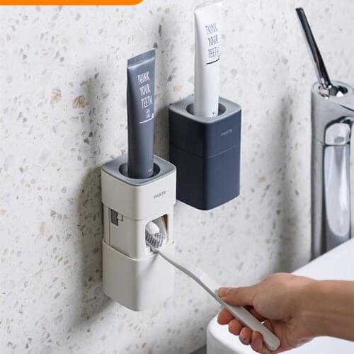 Household Automatic Toothbrush Holder Dispenser Squeezer Rack Wall-Mounted Organizer Dust-proof Bathroom Shelf Accessories Set