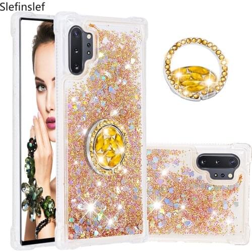 Glitter Liquid Quicksand Phone Case for Samsung Galaxy S10e S10 S9 S8 Plus Note 10 9 8 A30 A40 A50 A70 Diamond Finger Ring Cover