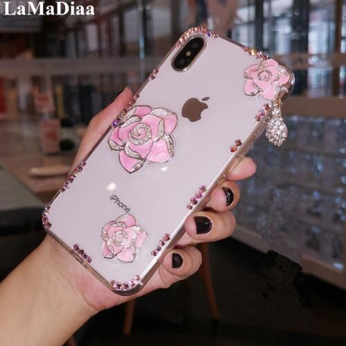 For Xiaomi Redmi5 6 4X 5A 6A 8A Note4 5 6 7 P 8 pro 4X 5A Glitter Flower Rhinestone Diamond Clear Phone Case Soft TPU Back Cover