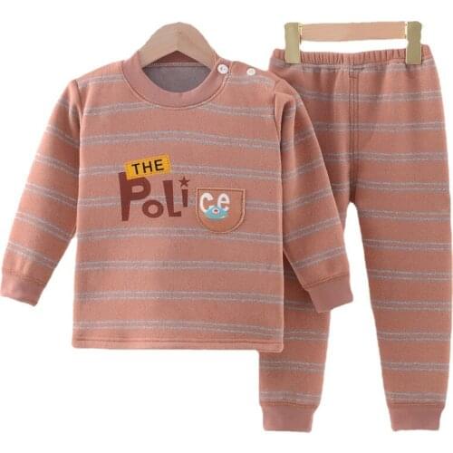 Children Pajamas Suits Thick Plush Boys Girls Autumn Winter 2021 New Cartoon Thermal Underwear Baby Set Homewear Kids Clothes