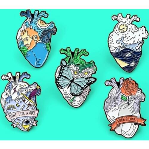 Heart art Enamel Pin Van Gogh butterfly Starry Night Universe Wave Rose Love Brooch Bag Lapel Custom Pins Badge Jewelry Gift