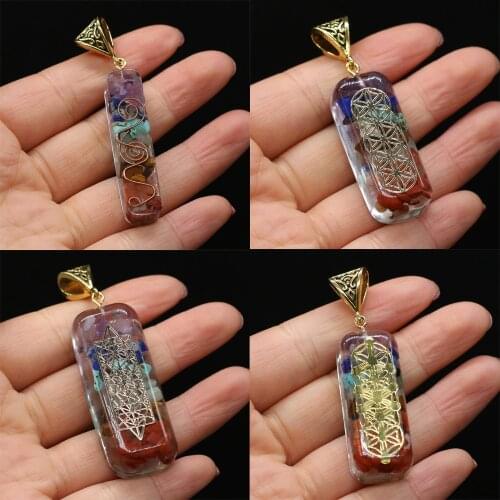 Fine 7 Chakras Orgonite Energy Stone Pendant Reiki Heal Amulet for Making DIY Tribe Necklace Jewelry Women Gift 18x55mm