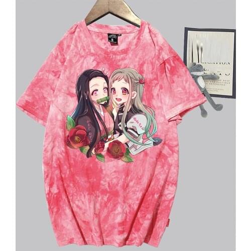 Japan Anime Demon Slayer T-shirt Kimetsu No Yaiba Tie Dye T-shirt 90s Unisex Fitted Soft Tee Shirt Clothes Street Sleeve