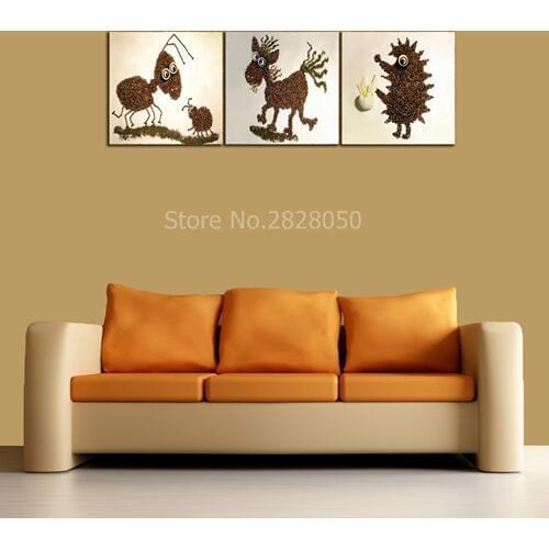 Ant Sheep Hedgehog Coffee Beans Creative Painting Frameless Canvas Art Living Room Decor 3 Pieces Picture Promotion Artwork