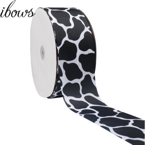 2Yards 3"(75mm) Grosgrain Ribbon Cow Pattern Printed Black White Single Face For DIY Kids Hair Bows Handmade Craft Materials