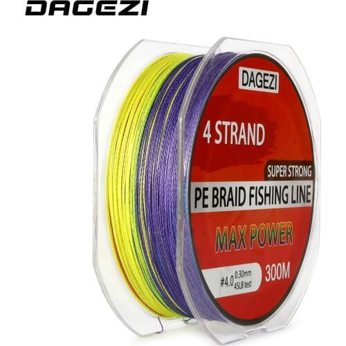 DAGEZI 4 strand 300M Super Strong PE Braided Fishing Line 10-80LB 10M/color Multifilament colorful Fishing Lines pesca