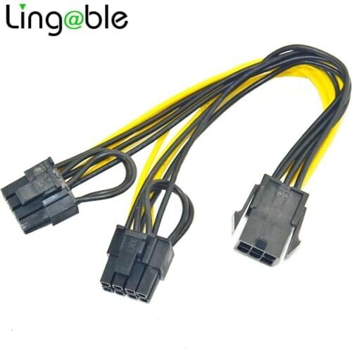 Lingable PCI-E PCIE 6Pin Female to 2 Port Dual 8pin 6P+2P Male GPU Graphics Video Card Power Supply Splitter Extension Cord