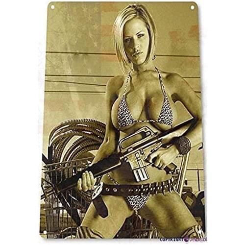 Metal Wall Sign Signage Girl Sexy Fighting Military Family Bedroom Military Lovers Retro Wall Decoration Metal Sign 8X12 Inch