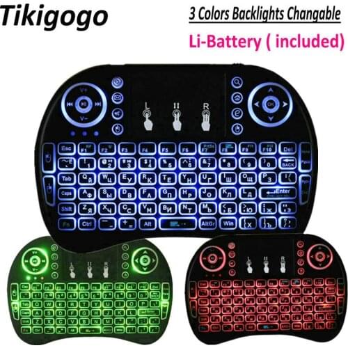 Tikigogo i8 Backlight Russian English Spanish Arabic Mini keyboard touchpad air mouse for Android Smart TV Box PC remote control