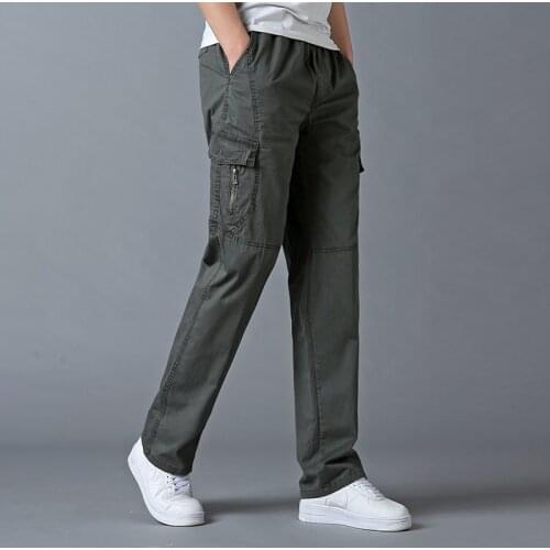 Mens Straight Fit Cotton elastic bands Casual Relaxed Pant lightweight big and tall pants for men cargo Trousers Drawstring