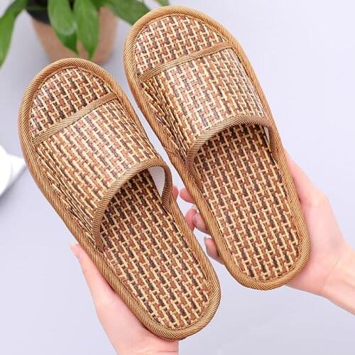 New Men Summer Slippers indoor Rattan Male Slippers Non-Slip Bamboo Woven Models Home Wooden Floor Unisex slippers