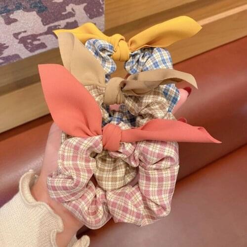 Korea Style New Simple Cute Girl Hair Rope Retro Lattice Bow-knot Large Intestine Hair Ring for Women Fashion Hair Accessory