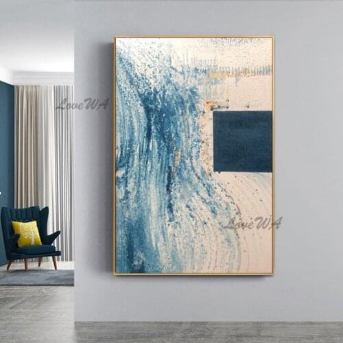 Unframed New Arrival Contemporary Abstract 100% Handpainted Painting With Blue Texture On Canvas Home Decoration For Living Room