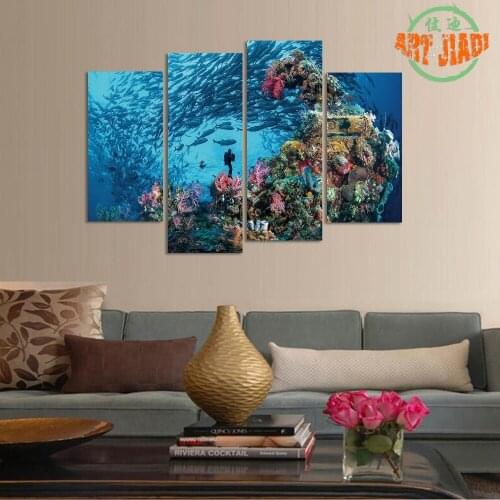 New 4 Piece/set Canvas Art 4 panels Underwater Explorer HD Canvas Paintings Decorations For Home Wall Art Prints Canvas \H10