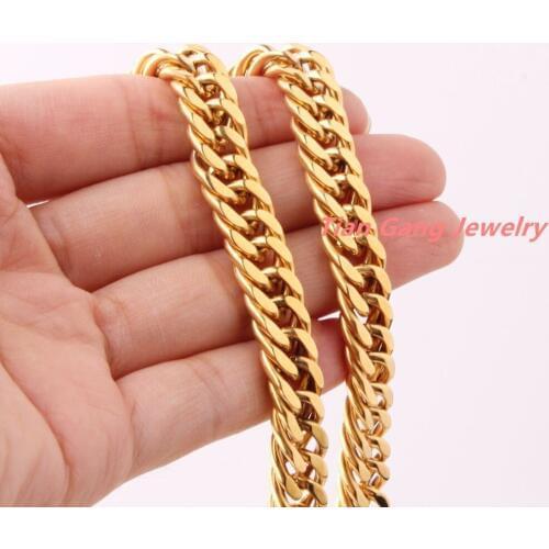 Customize Size 7-40" 10mm Charming 316L Stainless Steel Gold Curb Cuban Chain Mens Women Necklace Or Bracelet Gift
