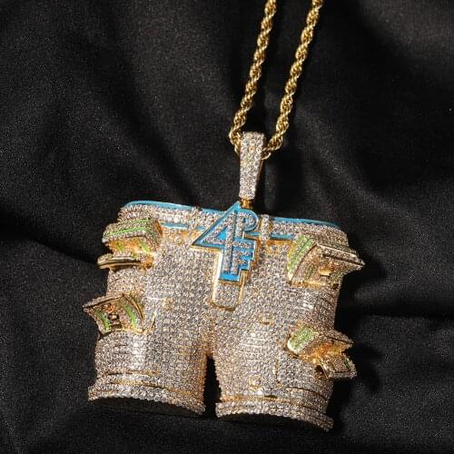 Hip Hop Necklace Bling 4PF Pants Pendant High Quality Cubic Zircon Mens Accessories Womens Iced Out Jewelry Necklaces