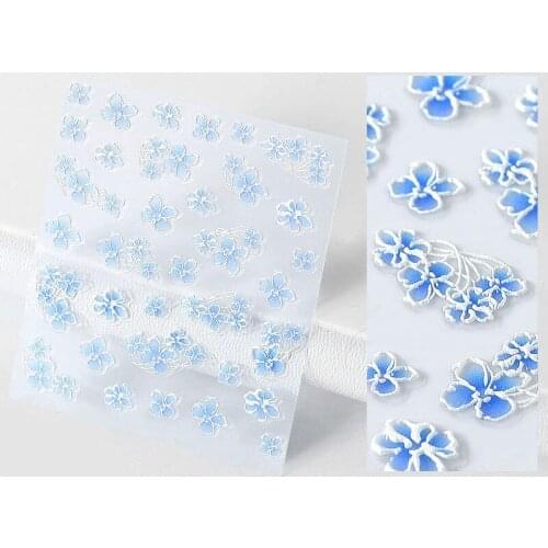Flower Embossed Slider Nail Sticker 3D Plant Flake Nail Art Decals for DIY Manicure Design Decoration